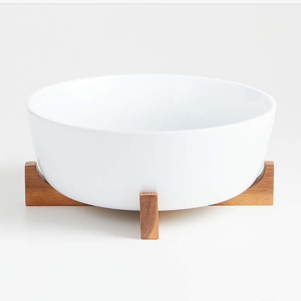 Crate&Barrel Oven to Table Large Serving Bowl with Wood Stand
